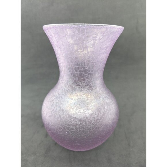 Vintage Libbey Frosted Crackle Glass Vase Purppish Pink Tone Marked L 7.08" - Picture 6 of 11